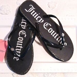 STUNNING! Juicy Couture 👑 Black Embelleshed Flip Flops  10